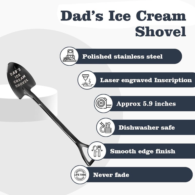 stormroo Gifts for Dad Stocking Stuffers for men dad father gifts Men Ice Cream Spoon Scoop for Ice Cream Lovers , Gifts for men Funny Engraved Stainless Steel Spoon Shovel, Birthday Fathers Gifts (Black) - Image 5